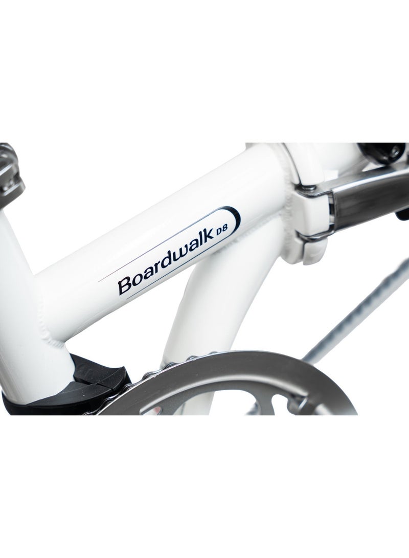 Dahon Boardwalk D8 20" White Folding Bike | 8-Speed Shimano Drivetrain, 4130 Cro-Mo Steel Frame | 20" Wheels, V-Brakes, 12.3kg Weight - Image 5